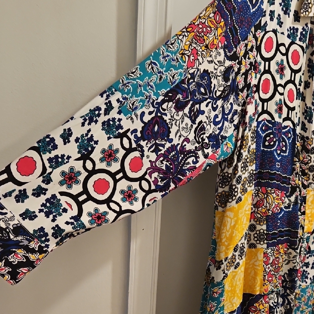 Colorful Patchwork Button-Up Dress - image 3